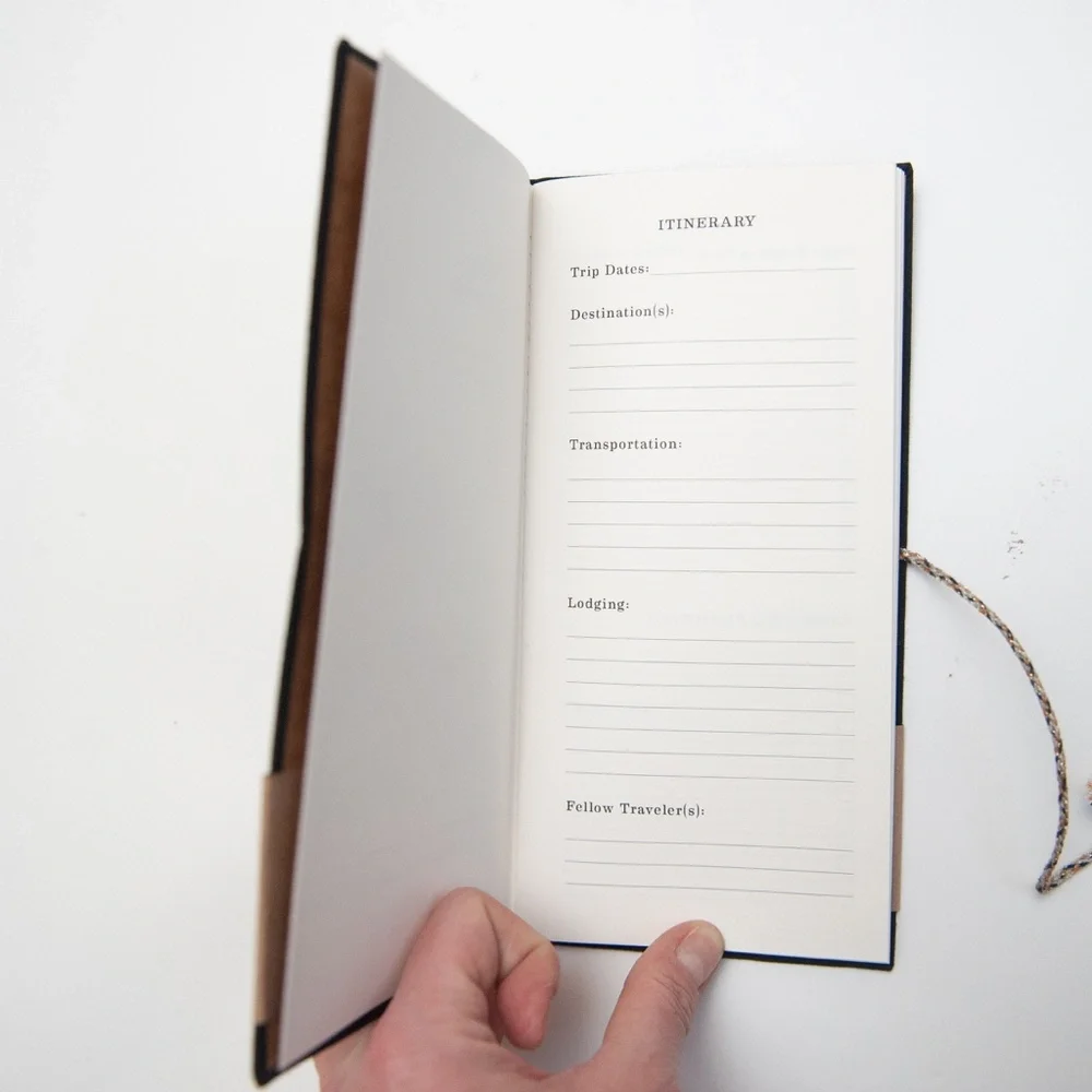 Print Fresh Fabric Travel Journal 10-Day Itinerary in Black